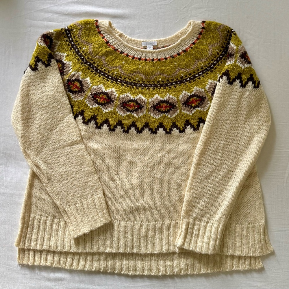 J. Jill Cream and Olive Patterned Sweater